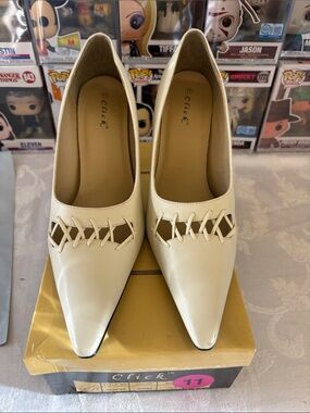 CliickWomen's Cream Pointed Toe Heels with Woven Cutout 4” heels 👠